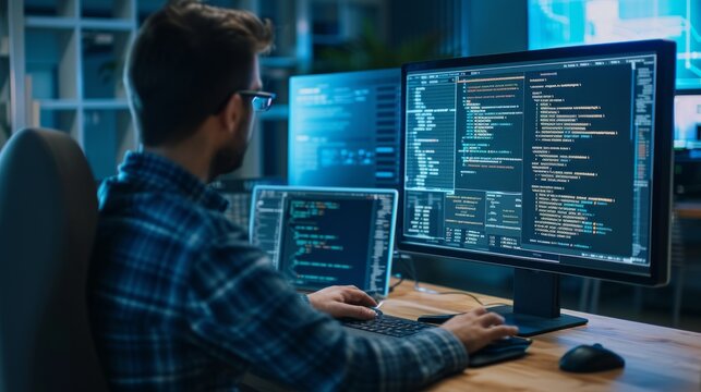 a QA engineer reviewing code on a computer screen