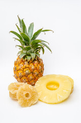 Pineapple slices on white background