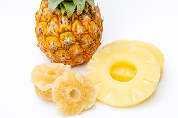 Pineapple slices on white background