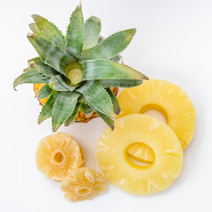 Pineapple slices on white background