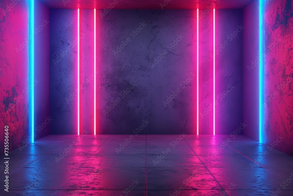 Poster neon frame in dark room, perfect for adding a pop of color and modern touch to nightclub or event pr