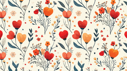 Vintage Cottagecore Hearts Flowers Seamless