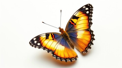 Fototapeta na wymiar Radiant Orange and Black Butterfly with Open Wings Isolated on White Background.