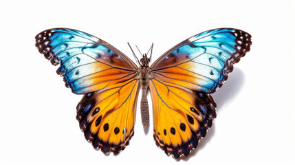 Stunning Blue and Orange Butterfly Isolated on White Background.