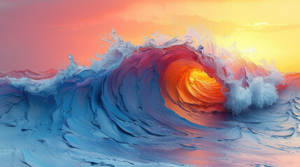 Vibrant Waves in Impressionist Painting Style