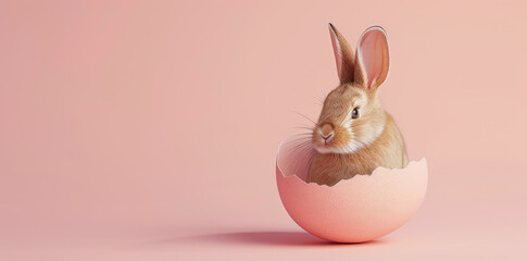 Fototapeta na wymiar Cute bunny sitting inside an eggshell.