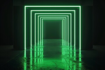 Fototapeta premium abstract background with neon lines glowing in ultraviolet spectrum. Empty virtual room, square frame.