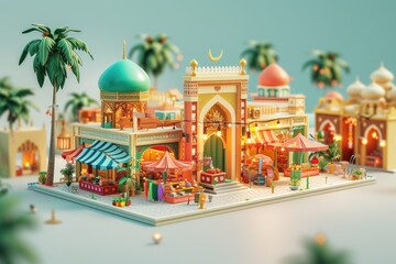 A 3D layout of a traditional Bazaar during Ramadan