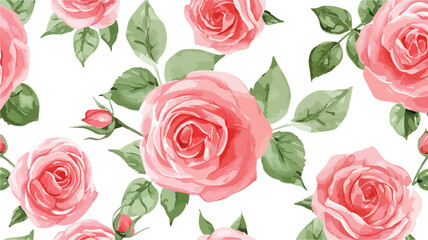 Watercolor Pink Roses On White Seamless