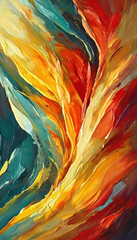 Bright colorful red yellow orange oil paint on surface abstract art backdrop