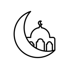 icon moon and mosque, Vector mosque the moon symbol for apps and websites isolated on white background.