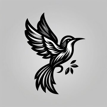 recommend clip art: bird on a white background, Vector illustration bird, logo, art, drawing no color Vector Design Illustration for gray gradient Background with space created with generative ai