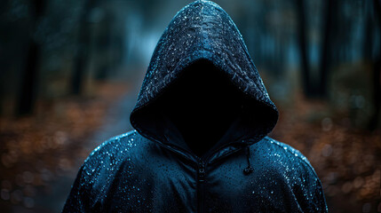 The Unseen Hacker: A Mysterious Profile in a Dark, Eerie Thicket - obrazy, fototapety, plakaty