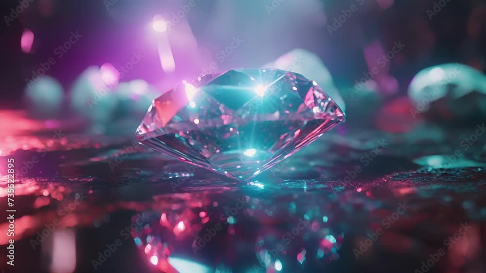 Poster a neon diamond pulsating and shifting in a mesmerizing geometric rhythm.