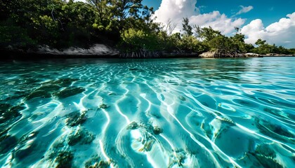 a body of water surrounded by trees and rocks