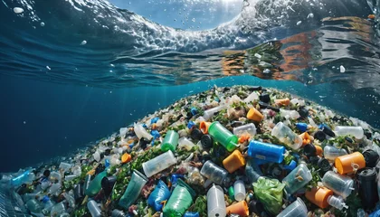 Foto op Canvas Free-floating industrial plastic waste in the ocean and on beaches, massively polluting coastal regions and waters around the world - ai generated © Christoph Burgstedt