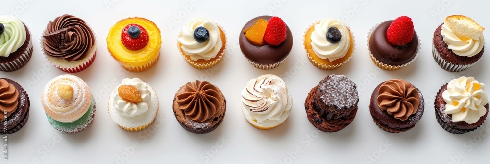 Aufkleber a group of cupcakes arranged in a row. generative ai.