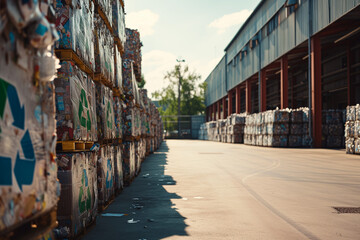 Naklejka premium An industrial waste management facility with scattered refuse, emphasizing the scale and challenges of modern waste processing.
