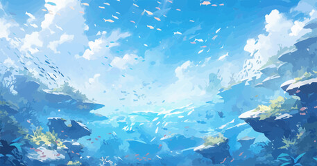 Ocean view at day in vector illustration - obrazy, fototapety, plakaty