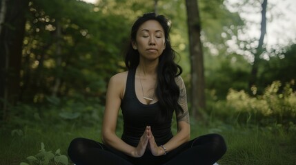 Serene Yoga Instructor in Meditation Pose Surrounded by Nature