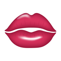 Beautiful 3d pink glossy lips isolated on a transparent background. Happy Valentine's Day or Women's day. Vector illustration