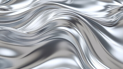 Holographic silver chrome gradient waves , liquid texture abstract background. Liquid surface, ripples, reflections. 3d render illustration.