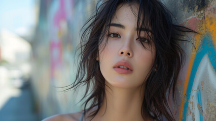 Obraz premium Asian Woman in Avant Garde Streetwear Urban Edge