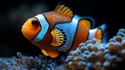 The pulsating texture of a clownfish with vibrant stripes and rhythmic movement mirroring the pulsating patterns of its ocean home.
