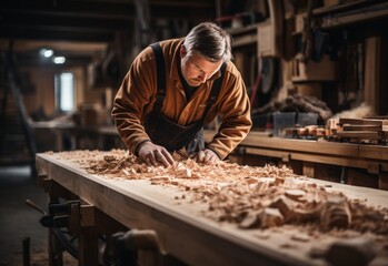 Man Working on Wood - obrazy, fototapety, plakaty
