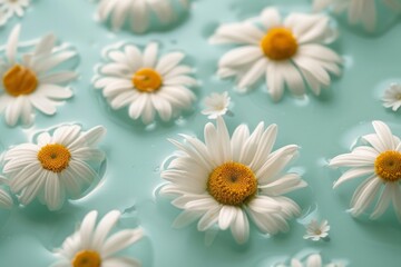 Daisies afloat on tranquil waters, a serene scene of purity and calm, a delicate dance of petals on the surface of possibility.

