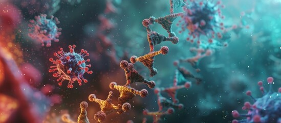 Colorful background with a group of diverse and vibrant viruses floating