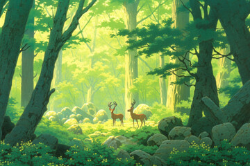MAGICAL forest with deers