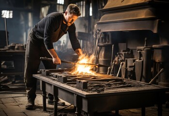 Man Working on Metal in Factory