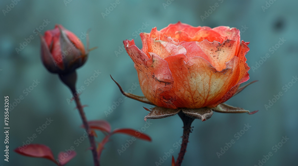 Aufkleber texture of a flower in transition halfway between blooming and wilting. its petals still holding ont