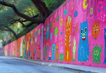 Colorful Animals Painted on Wall