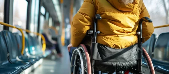 Foto op Canvas A person in a wheelchair enjoying a comfortable ride on a public bus transportation © AkuAku