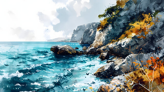 illustration with the drawing of a Coastal Scenery