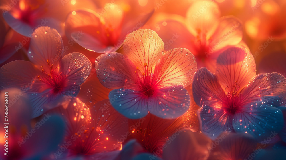 Poster closeup of vibrant flower petals bathed in sunlight each petal reflecting unique hues and creating a
