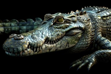 crocodile on black background, highly detailed - generative ai