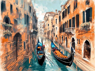Gondolas in Venice, Italy - City of Venice - obrazy, fototapety, plakaty