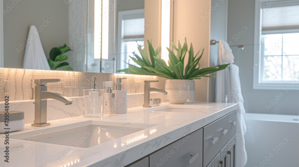 Poster a chic bathroom with led vanity lights and a motion sensor light switch saving energy while adding c