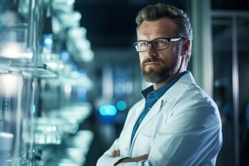 Obraz premium A Glimpse into the World of an Industrial Research Scientist Engrossed in His Work in a State-of-the-Art Lab