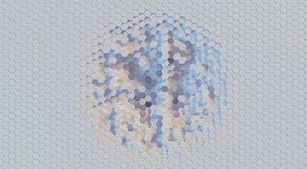Hexagon futuristic 3d mosaic or honeycomb business effect pattern grid. Technology illustration abstract background graphical depth element for header decoration polygon design. White neutral colors. 