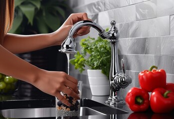 Woman Washing Hands Under Faucet