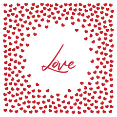 Cute love frame made of small red hearts on white background vector illustration