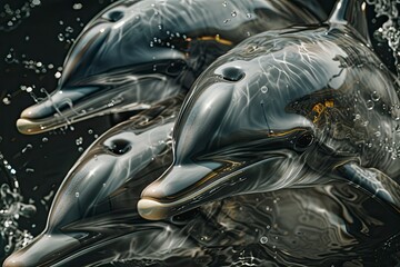 dolphins portrait on black background, highly detailed - generative ai