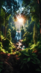 Fototapeta na wymiar waterfall in a green forest
