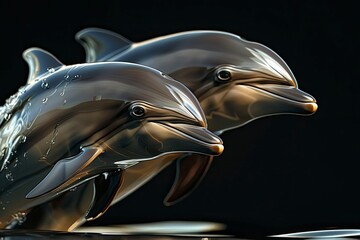 dolphins portrait on black background, highly detailed - generative ai