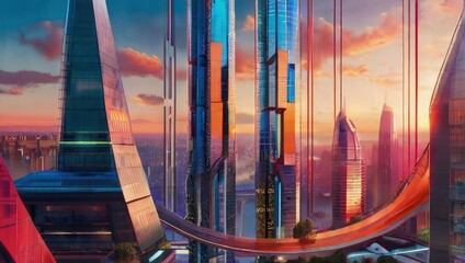 a panoramic view of a vibrant futuristic cityscape