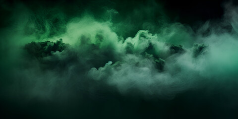 Fototapeta na wymiar Fantasy Night Sky with Shiny Green Haze and Blue Clouds Abstract Art Background with Ink Water. 